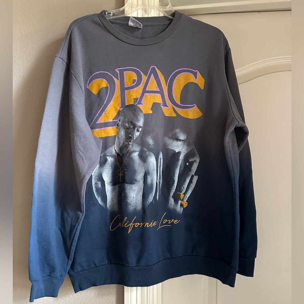 2PAC California Love Graphic Crewneck Sweater - Black and Blue